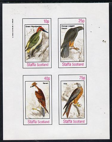 Staffa 1982 Birds #24 (Green Woodpecker, Falcon etc) imperf  set of 4 values (10p to 75p) unmounted mint, stamps on , stamps on  stamps on birds, stamps on falcons, stamps on birds of prey, stamps on woodpecker