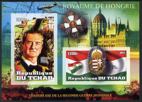 Chad 2012 Leaders of the Second World War - Miklos Horthy (Hungry) IMperf sheetlet containing 2 values unmounted mint, stamps on , stamps on  stamps on , stamps on  stamps on  ww2 , stamps on  stamps on militaria, stamps on  stamps on personalities, stamps on  stamps on medals, stamps on  stamps on aviation