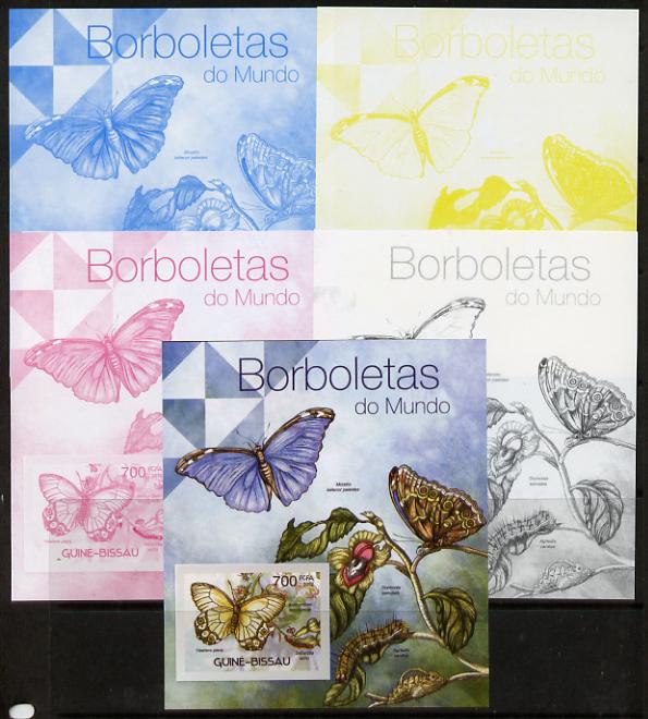 Guinea - Bissau 2012 Butterflies #4 m/sheet - the set of 5 imperf progressive proofs comprising the 4 individual colours plus all 4-colour composite, unmounted mint , stamps on butterflies