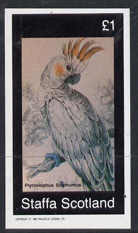 Staffa 1982 Parrots #02 imperf souvenir sheet (£1 value) unmounted mint, stamps on birds    parrots
