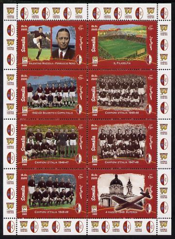 Somalia 1999 Football - Grande Torino perf sheetlet containing 8 values unmounted mint. Note this item is privately produced and is offered purely on its thematic appeal, stamps on , stamps on  stamps on football