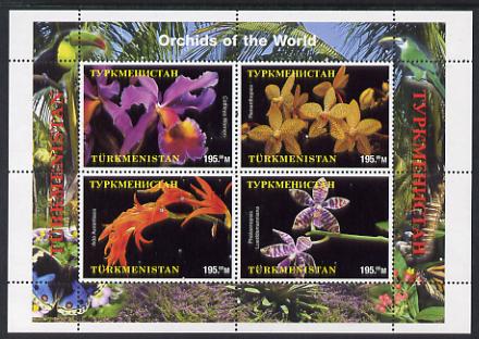 Turkmenistan 2000 Orchids perf sheetlet containing 4 values unmounted mint. Note this item is privately produced and is offered purely on its thematic appeal, stamps on flowers, stamps on orchids