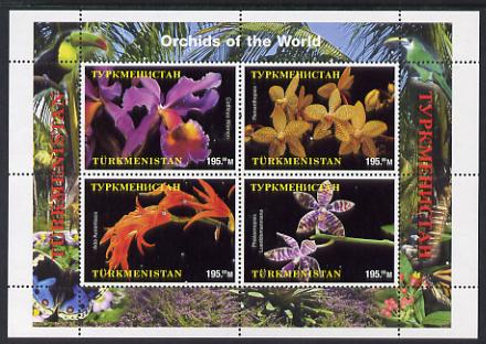 Turkmenistan 2000 Orchids perf sheetlet containing 4 values unmounted mint. Note this item is privately produced and is offered purely on its thematic appeal, stamps on flowers, stamps on orchids