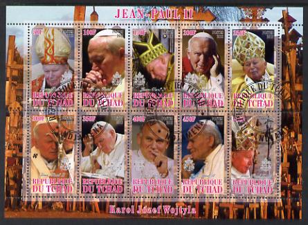 Chad 2012 Pope John Paul II #1 perf sheetlet containing 10 values cto used, stamps on personalities, stamps on pope, stamps on popes, stamps on religion