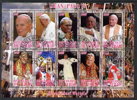 Chad 2012 Pope John Paul II #2 perf sheetlet containing 10 values cto used, stamps on personalities, stamps on pope, stamps on popes, stamps on religion