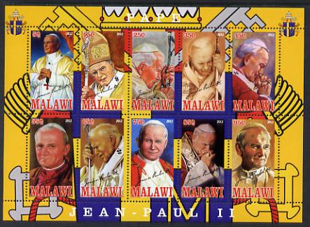 Malawi 2012 Pope John Paul II #2 perf sheetlet containing 10 values unmounted mint, stamps on , stamps on  stamps on personalities, stamps on  stamps on pope, stamps on  stamps on popes, stamps on  stamps on religion