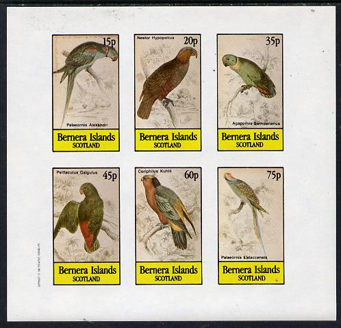 Bernera 1982 Parrots imperf set of 6 values (15p to 75p) unmounted mint, stamps on , stamps on  stamps on birds   parrots