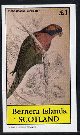 Bernera 1982 Parrots imperf souvenir sheet (£1 value) unmounted mint, stamps on birds   parrots