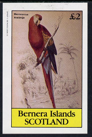 Bernera 1982 Parrots imperf deluxe sheet (£2 value) unmounted mint, stamps on birds   parrots