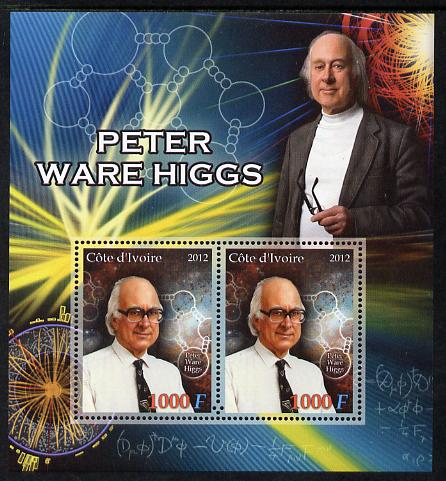 Ivory Coast 2012 Peter Ware Higgs perf sheetlet containing 2 values unmounted mint , stamps on , stamps on  stamps on personalities, stamps on  stamps on science, stamps on  stamps on atomics, stamps on  stamps on physics