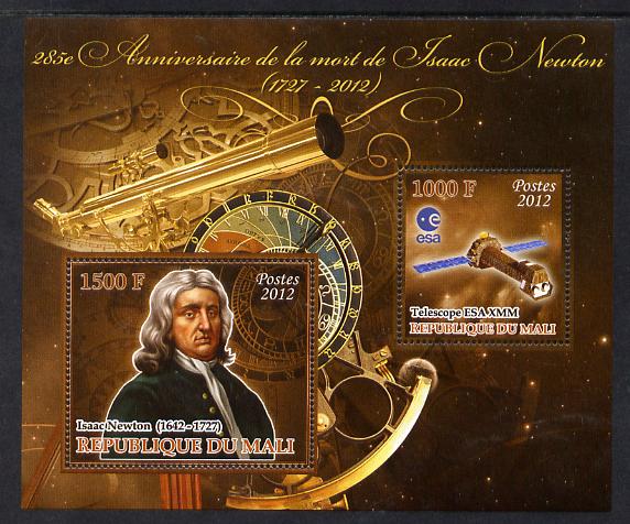 Mali 2012 Death Anniversary of Isaac Newton perf sheetlet containing 2 values unmounted mint , stamps on , stamps on  stamps on personalities, stamps on  stamps on newton, stamps on  stamps on science, stamps on  stamps on physics, stamps on  stamps on maths, stamps on  stamps on space, stamps on  stamps on telescopes, stamps on  stamps on mathematics, stamps on  stamps on satellites