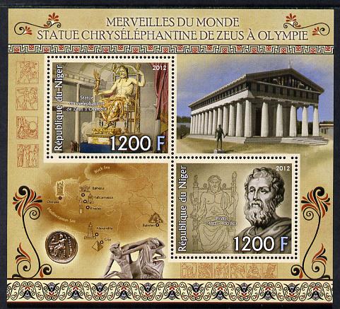 Niger Republic  2012 Wonders of the World - Statue of Zeus at Olympia perf sheetlet containing 2 values unmounted mint , stamps on history, stamps on heritage, stamps on ancient greece, stamps on mythology, stamps on statues