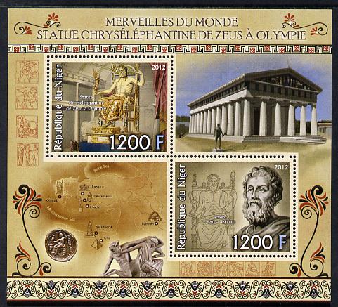 Niger Republic  2012 Wonders of the World - Statue of Zeus at Olympia perf sheetlet containing 2 values unmounted mint , stamps on , stamps on  stamps on history, stamps on  stamps on heritage, stamps on  stamps on ancient greece, stamps on  stamps on mythology, stamps on  stamps on statues