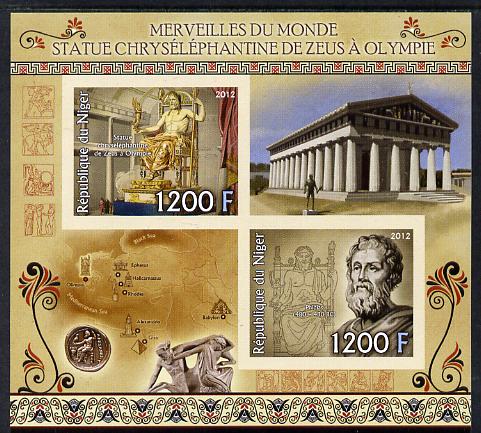 Niger Republic  2012 Wonders of the World - Statue of Zeus at Olympia imperf sheetlet containing 2 values unmounted mint , stamps on history, stamps on heritage, stamps on ancient greece, stamps on mythology, stamps on statues