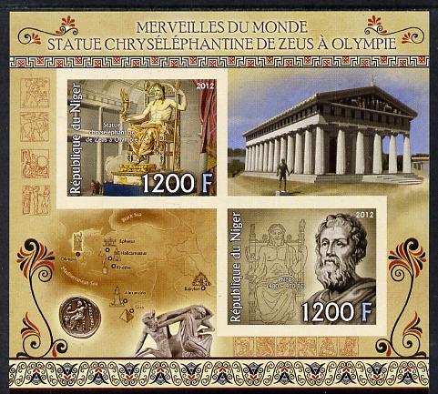 Niger Republic  2012 Wonders of the World - Statue of Zeus at Olympia imperf sheetlet containing 2 values unmounted mint , stamps on , stamps on  stamps on history, stamps on  stamps on heritage, stamps on  stamps on ancient greece, stamps on  stamps on mythology, stamps on  stamps on statues