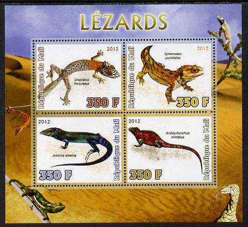 Mali 2012 Fauna - Lizards perf sheetlet containing 4 values unmounted mint, stamps on , stamps on  stamps on reptiles, stamps on  stamps on lizards