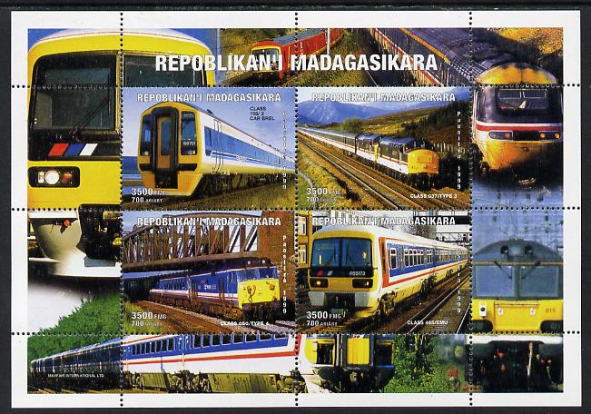 Madagascar 1999 Railways #1 perf sheetlet containing 4 values unmounted mint. Note this item is privately produced and is offered purely on its thematic appeal, it has no postal validity, stamps on railways
