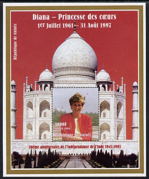 Guinea - Conakry 1998 50th Anniversary of India (red background) featuring Princess Diana perf m/sheet unmounted mint. Note this item is privately produced and is offered purely on its thematic appeal, stamps on , stamps on  stamps on personalities, stamps on  stamps on diana, stamps on  stamps on royalty, stamps on  stamps on india