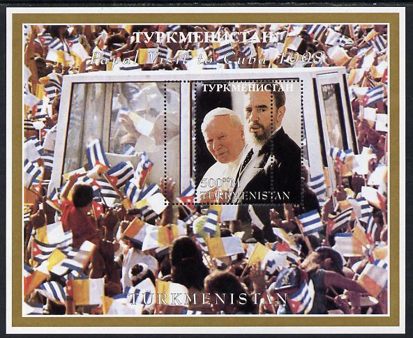 Turkmenistan 1998 Pope John Paul II Visit to Cuba perf m/sheet with perforating comb doubled unmounted mint, most unusual, stamps on , stamps on  stamps on personalities, stamps on  stamps on pope, stamps on  stamps on popes, stamps on  stamps on 