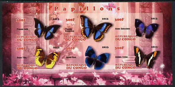 Congo 2013 Butterflies #2 imperf sheetlet containing 6 values unmounted mint, stamps on , stamps on  stamps on butterflies