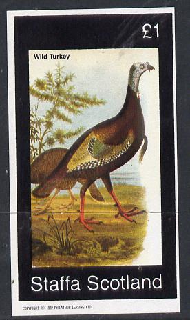 Staffa 1982 Birds #26 (Wild Turkey) imperf souvenir sheet (£1 value) unmounted mint, stamps on birds