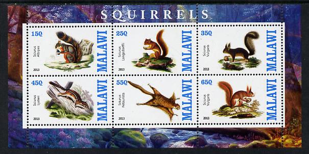 Malawi 2013 Squirrels perf sheetlet containing 6 values unmounted mint, stamps on animals, stamps on squirrels