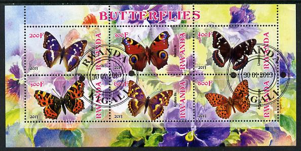 Rwanda 2013 Butterflies #1 perf sheetlet containing 6 values fine cto used, stamps on , stamps on  stamps on butterflies