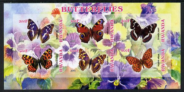 Rwanda 2013 Butterflies #1 imperf sheetlet containing 6 values unmounted mint, stamps on butterflies