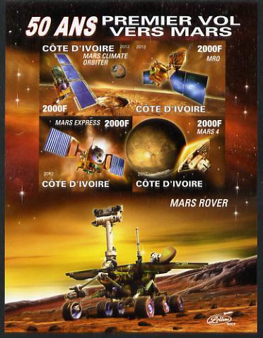 Ivory Coast 2012 Space - 50th Anniversary of Mars Probe #2 imperf sheetlet containing 4 values unmounted mint, stamps on , stamps on  stamps on space, stamps on  stamps on mars, stamps on  stamps on planets, stamps on  stamps on , stamps on  stamps on satellites