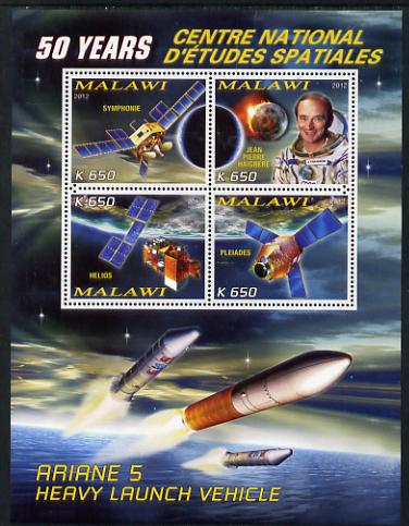 Malawi 2012 Space - 50th Anniversary of Centre for Space Studies #1 perf sheetlet containing 4 values unmounted mint, stamps on space, stamps on rockets, stamps on satellites