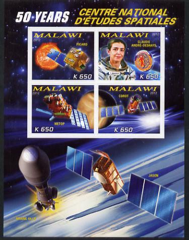 Malawi 2012 Space - 50th Anniversary of Centre for Space Studies #2 imperf sheetlet containing 4 values unmounted mint, stamps on , stamps on  stamps on space, stamps on  stamps on rockets, stamps on  stamps on satellites