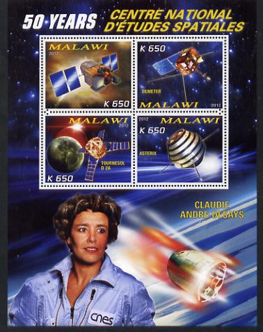 Malawi 2012 Space - 50th Anniversary of Centre for Space Studies #3 perf sheetlet containing 4 values unmounted mint, stamps on , stamps on  stamps on space, stamps on  stamps on rockets, stamps on  stamps on satellites