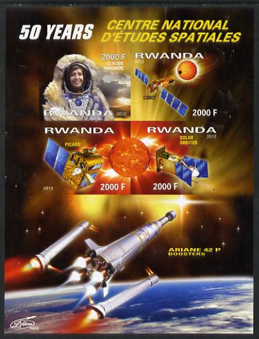 Rwanda 2012 Space - 50th Anniversary of Centre for Space Studies #1 imperf sheetlet containing 4 values unmounted mint, stamps on space, stamps on rockets, stamps on satellites