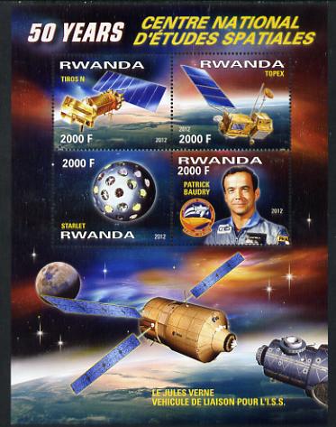Rwanda 2012 Space - 50th Anniversary of Centre for Space Studies #2 perf sheetlet containing 4 values unmounted mint, stamps on space, stamps on rockets, stamps on satellites