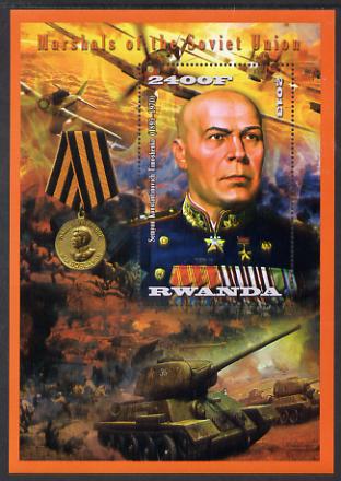 Rwanda 2013 Marshals of the Soviet Union - Semyon Konstantinovich Timoshenko perf deluxe sheet containing 1 value unmounted mint, stamps on personalities, stamps on constitutions, stamps on medals, stamps on militaria, stamps on aviation, stamps on tanks, stamps on battles