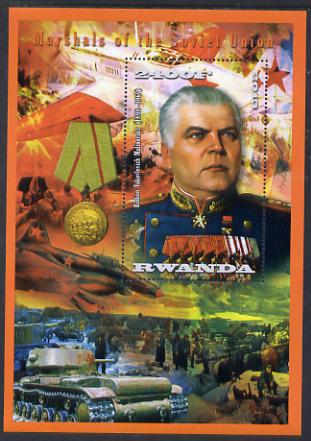 Rwanda 2013 Marshals of the Soviet Union - Rodion Yakovleyich Malinovsky perf deluxe sheet containing 1 value unmounted mint, stamps on personalities, stamps on constitutions, stamps on medals, stamps on militaria, stamps on aviation, stamps on tanks, stamps on battles