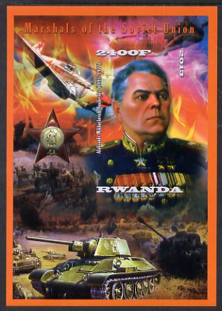 Rwanda 2013 Marshals of the Soviet Union - Aleksandr Mikhaylovich Vasilevsky imperf deluxe sheet containing 1 value unmounted mint, stamps on personalities, stamps on constitutions, stamps on medals, stamps on militaria, stamps on aviation, stamps on tanks, stamps on battles