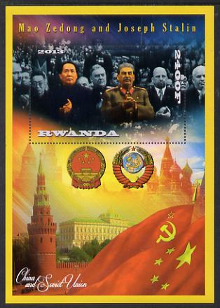 Rwanda 2013 Mao Tse-tung & Joseph Stalin perf deluxe sheet containing 1 value unmounted mint, stamps on personalities, stamps on constitutions, stamps on stalin, stamps on mao tse-tung, stamps on  mao , stamps on   , stamps on dictators.