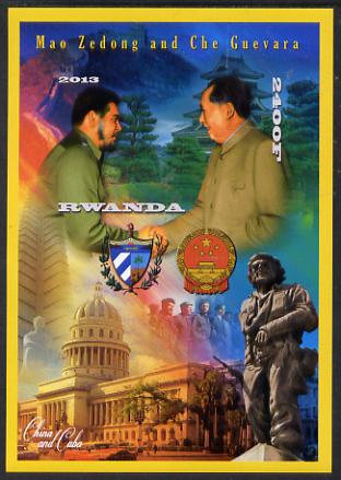 Rwanda 2013 Mao Tse-tung & Che Guevara imperf deluxe sheet containing 1 value unmounted mint, stamps on personalities, stamps on constitutions, stamps on , stamps on mao tse-tung, stamps on  mao , stamps on 
