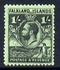 Falkland Islands 1929 Whale & Penguins 1s black on emerald mounted mint SG 122, stamps on , stamps on  stamps on , stamps on  stamps on  kg5 , stamps on  stamps on whales, stamps on  stamps on penguins