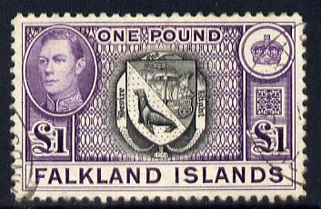 Falkland Islands 1938-50 KG6 Arms \A31 very fine cds used SG 163, stamps on , stamps on  kg6 , stamps on arms