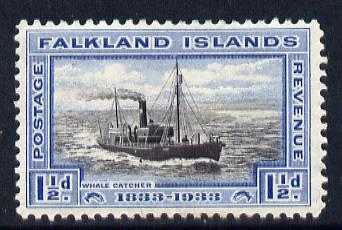 Falkland Islands 1933 Centenary 1.5d Whale Catcher mounted mint SG 129, stamps on animals, stamps on polar, stamps on whales, stamps on ships, stamps on  kg5 , stamps on 