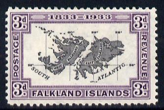 Falkland Islands 1933 Centenary 3d Map mounted mint SG 131, stamps on maps, stamps on  kg5 , stamps on 