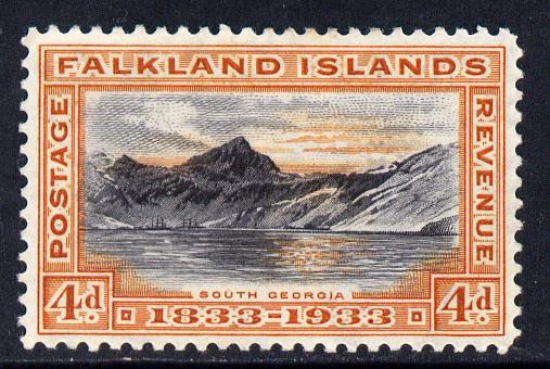 Falkland Islands 1933 Centenary 4d South Georgia mounted mint SG 132, stamps on , stamps on  kg5 , stamps on 