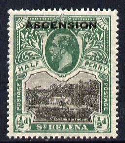 Ascension 1922 KG5 overprint on 1/2d black & green mounted mint SG 1, stamps on , stamps on  kg5 , stamps on 