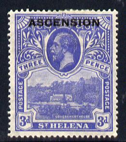 Ascension 1922 KG5 overprint on 3d bright blue mounted mint SG 5, stamps on , stamps on  stamps on , stamps on  stamps on  kg5 , stamps on  stamps on 