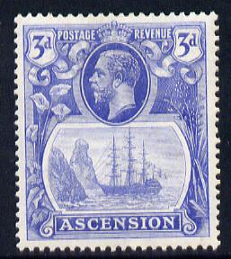 Ascension 1924-33 KG5 Badge 3d blue mounted mint SG 14, stamps on , stamps on  kg5 , stamps on badge, stamps on ships