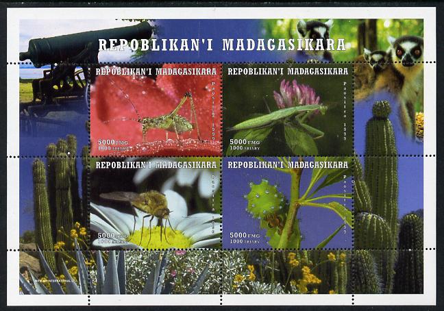 Madagascar 1999 Insects perf sheetlet containing 4 values unmounted mint. Note this item is privately produced and is offered purely on its thematic appeal, stamps on , stamps on  stamps on insects