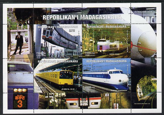 Madagascar 1999 Railways #2 perf sheetlet containing 4 values unmounted mint. Note this item is privately produced and is offered purely on its thematic appeal, stamps on railways