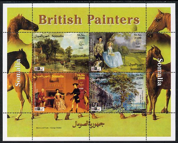 Somalia 1999 British Painters perf sheetlet containing 4 values unmounted mint. Note this item is privately produced and is offered purely on its thematic appeal, stamps on arts, stamps on constable, stamps on gainsborough, stamps on horses, stamps on stubbs